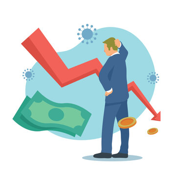 Stressed Businessman Facing Economic Recession and Financial Loss Due to Global Pandemic/ COVID 19.