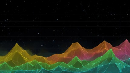 Abstract Digital Landscape with Colorful Slopes and Starry Background, Ideal for Technology, Data Visualization, and Creative Design Projects