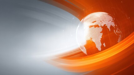 Abstract Global Background with Globe and Flowing Lines in Orange and Gray for Modern Communication and Technology Themes