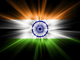 The indian flag with radiant sunburst effect