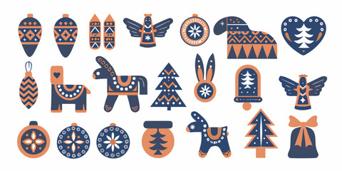 Charming collection of folk art inspired ornaments and winter holiday decorations