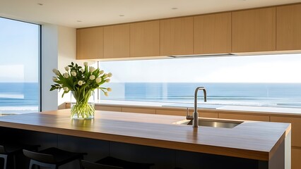 Modern Kitchen Island with Ocean View