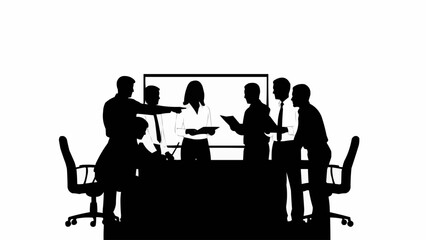 Business meeting silhouette of people around a conference table.