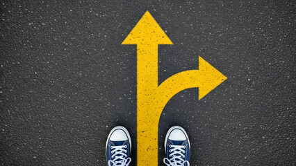 Split Yellow Arrow Road Decision Making Concept
