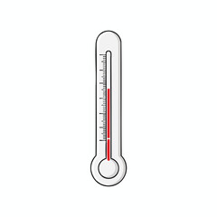 A vector illustration of a thermometer, white with a red mercury line inside