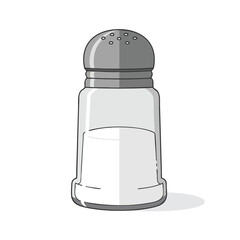A gray-toned salt shaker with a domed, perforated lid sits on a white background