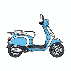 Cartoon illustration of a blue and white scooter on a white background