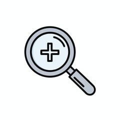 Obraz premium A magnifying glass icon with a plus symbol on white, with a gray handle