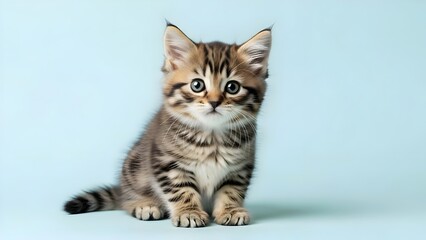 Obraz premium Adorable Striped Kitten on Blue Background