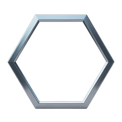 Sleek brushed silver hexagonal frame with metallic finish and reflective surface transparent background isolated on a transparent background