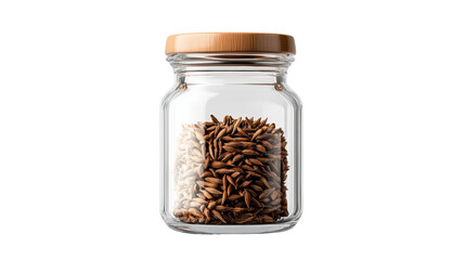 Cumin Seeds in Glass Jar with Wooden Lid on Transparent Background
