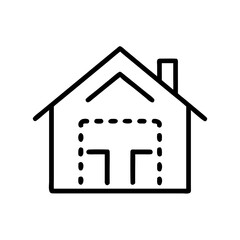 Simple outline of a house with dotted lines for design purposes  