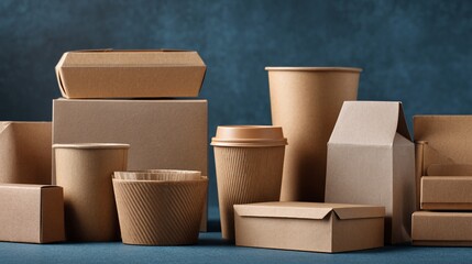 Unbranded assortment of brown paper food containers against a dark background