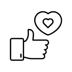Thumbs up hand gesture with heart symbol in minimalist design  