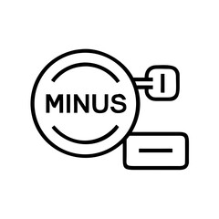 Minus icon with symbol and button for subtraction in line art  