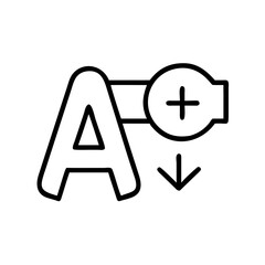 Text size adjustment icon with plus and down arrow symbols  