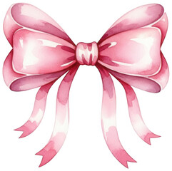 Watercolor pink ribbon bow illustration with soft hand painted textures