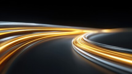 Abstract representation of flowing light trails in dynamic movement against a dark background, evoking feelings of speed and modernity in design, art, and technology