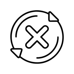 Circular reload icon with cross mark in minimalist line style  
