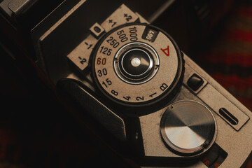 Vintage camera shutter speed dial close up