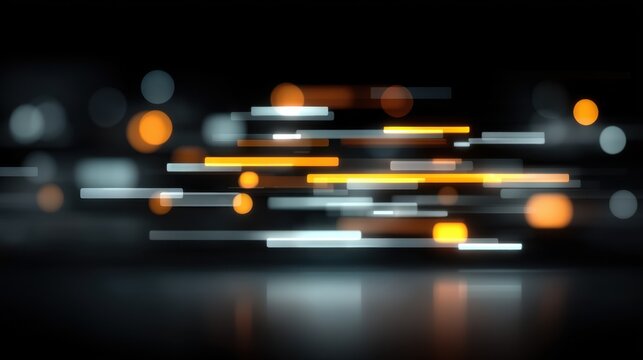 Abstract background with glowing lights on dark backdrop, featuring colorful streaks of orange, white, and blue in a modern digital art style - Powered by Adobe