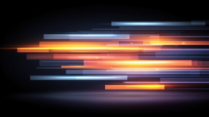 Abstract Motion Background with Colorful Horizontal Stripes of Light in Blue, Orange, and Gray on a Dark Backdrop for Dynamic Visuals