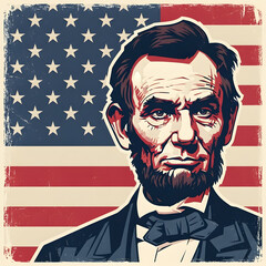 Abraham Lincoln portrait in front of American flag president day 2026 America 3
