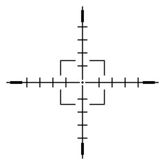 Minimal measurement crosshair with focus brackets, technical aiming graphic for analytics dashboards and calibration layouts, PNG with transparent background