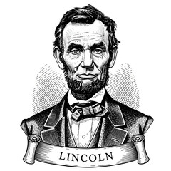 Black and white of Abraham Lincoln with a banner president day 2026 America