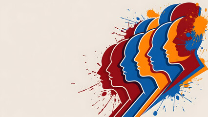 Obraz premium Colorful silhouettes of multiple human heads in profile president day 2026 America