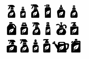 Eco-friendly cleaning product icons with leaf design