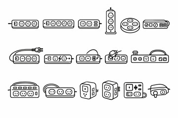 Various outlets and power strips in different designs and configurations