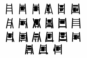 Multiple ladder silhouettes with towels in various arrangements