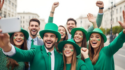 Group of people celebrating st patrick's day with green attire