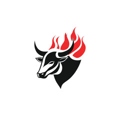 Cute cartoon bull head vector illustration featuring a wild mammal with powerful horns and farm animal silhouette art for a nature symbol