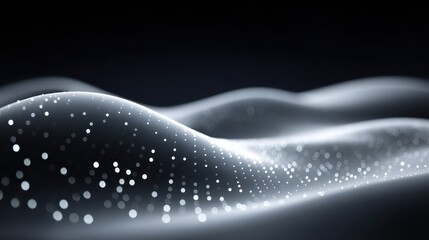 Abstract representation showcasing flowing waves of light particles in a dark backdrop, highlighting motion, fluidity, and depth concepts in digital art