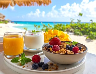 Tropical breakfast on a beach