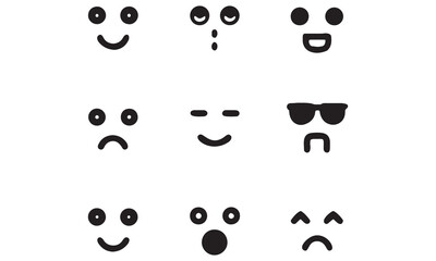 Minimalist Black & White Emoji Set &ndash; Expressive Smiley Faces, Emotions, and Reactions for UI/UX, Web, Mobile Apps, and Social Media &ndash; Premium Stock Graphics for Adobe Stock, Envato Elements
