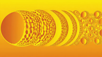 Illustration of horizontal sequence of perfect circles progressing from large burnt orange to small lemon yellow. Color theory and precise alignment.