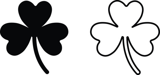 Black Silhouette and Outline of a Shamrock clover three leaf clover