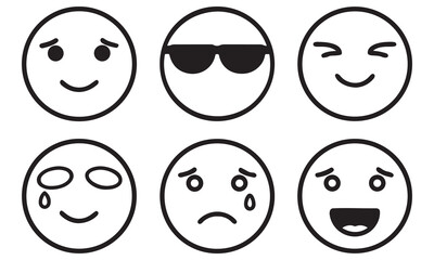 Minimalist Black & White Emoji Set &ndash; Expressive Smiley Faces, Emotions, and Reactions for UI/UX, Web, Mobile Apps, and Social Media &ndash; Premium Stock Graphics for Adobe Stock, Envato Elements