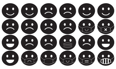 Minimalist Black & White Emoji Set &ndash; Expressive Smiley Faces, Emotions, and Reactions for UI/UX, Web, Mobile Apps, and Social Media &ndash; Premium Stock Graphics for Adobe Stock, Envato Elements