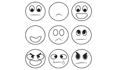 Minimalist Black & White Emoji Set &ndash; Expressive Smiley Faces, Emotions, and Reactions for UI/UX, Web, Mobile Apps, and Social Media &ndash; Premium Stock Graphics for Adobe Stock, Envato Elements