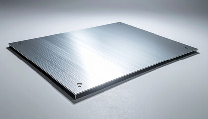 Brushed Metal Sheet with Four Corner Screw Holes on a Light Gray Surface steel aluminum
