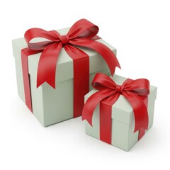 Obraz premium Two gift boxes with red ribbons isolated on white background