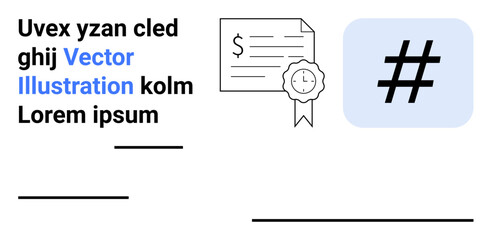 Certificate document with seal, dollar sign, and metadata tag blue icon symbolizing achievement, validation, and modern communication. Ideal for certification, marketing, social media, branding