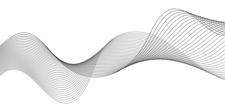 Black and white vector waves on white background. Editable stroke.