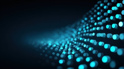 Abstract background with glowing blue dots creating a wave effect in a dark environment, ideal for technology, design, and digital themes
