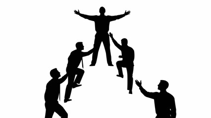 Teamwork success achievement reaching the top silhouette.