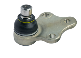 Close-up of a car suspension ball joint with a mounting flange, isolated on a white background. PNG format. High resolution.